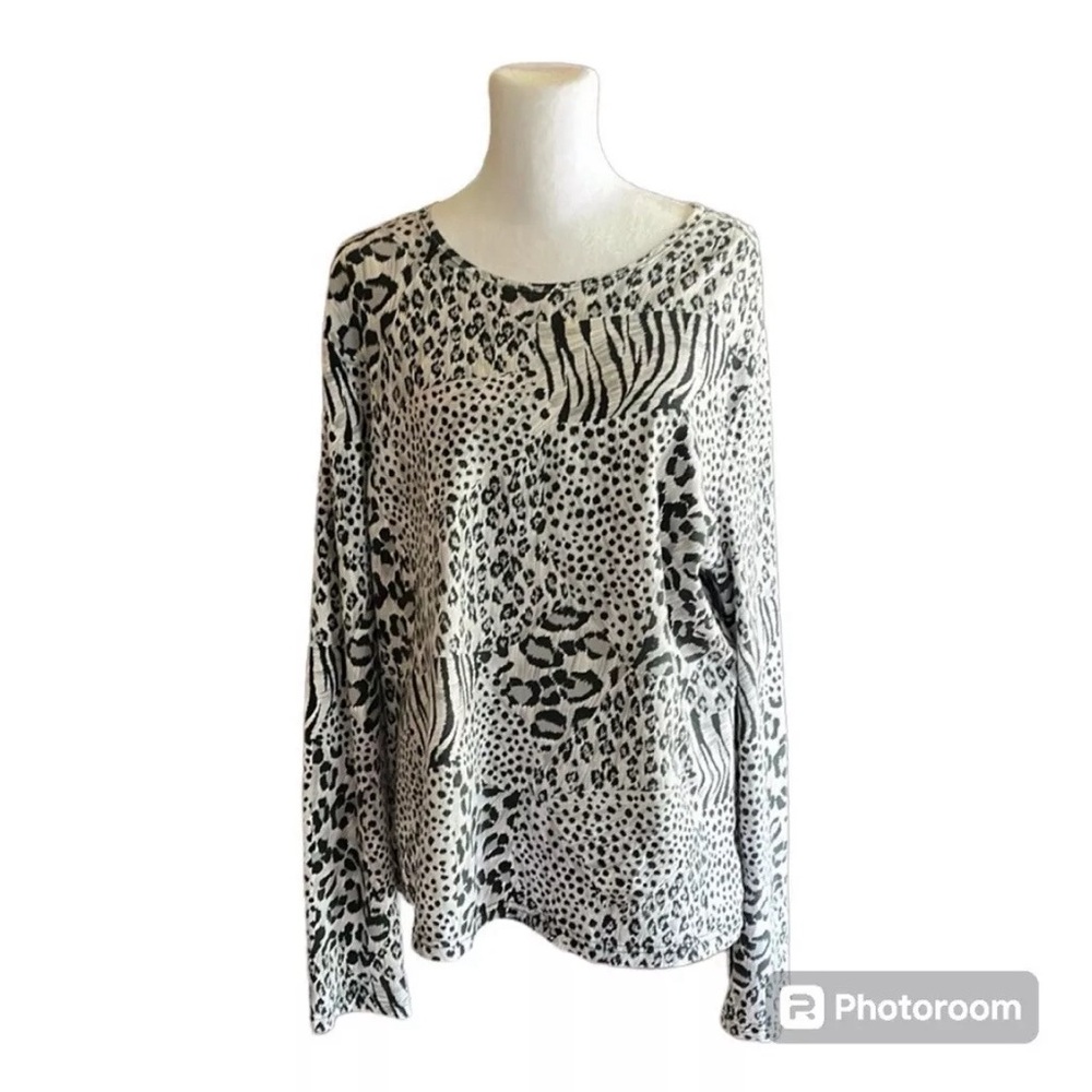 Kim Rogers Safari Animal Print Long Sleeve Top Size XL